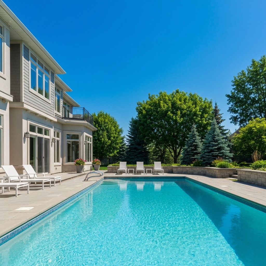 Luxury estate in summer with pristine landscaping
